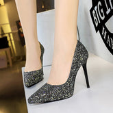Cocktail High Heels Stiletto Heel Waterproof Platform Shallow Mouth Pointed Toe Sequined Shoes Shoes